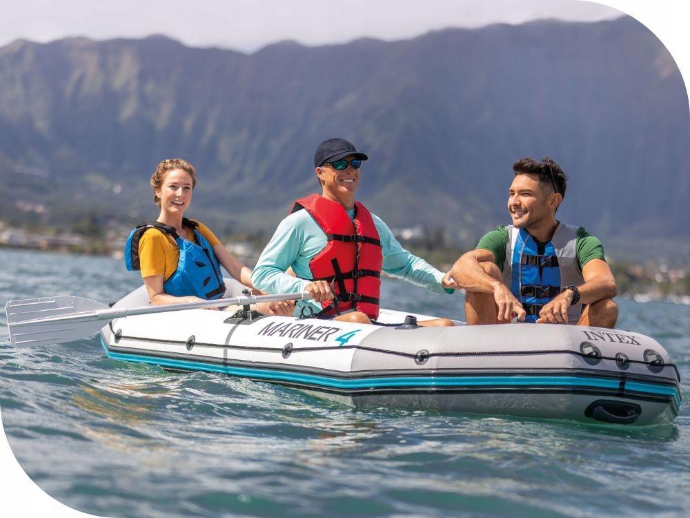 DUŻY Ponton Intex Mariner 4 Osoby Osobowy POMPKA + WIOSŁA 68376 MODEL 2024 Cechy dodatkowe siedziska uchwyty do przenoszenia uchwyty na wędki