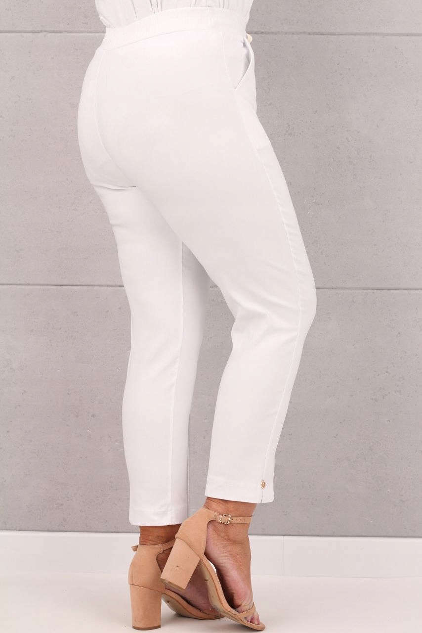 ELASTYCZNE BAWEŁNIANE SPODNIE DUŻE ROZMIARY WYSOKI STAN NA LATO ELEGANCKIE Kolor biały