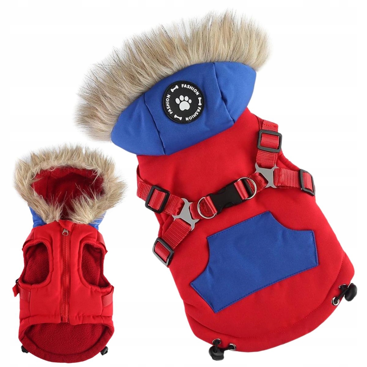 Levně Bunda pro psa S Zimní zateplená kombinéza s Postrojem a kapucí 3v1