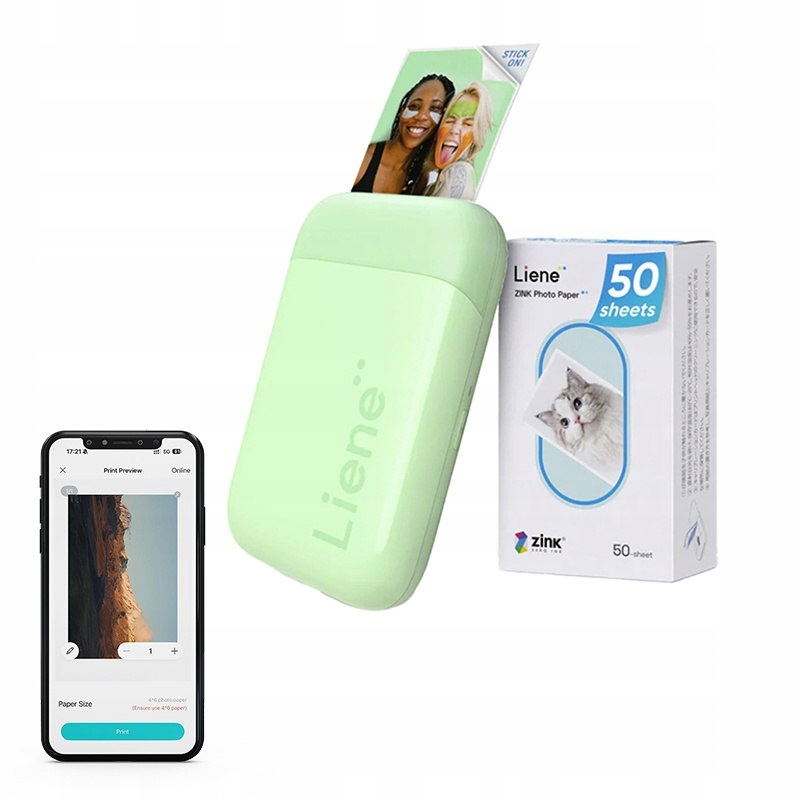 Przenośna Drukarka Do Zdjęć Liene Pearl Foto Z Telefonu Bluetooth Zielona