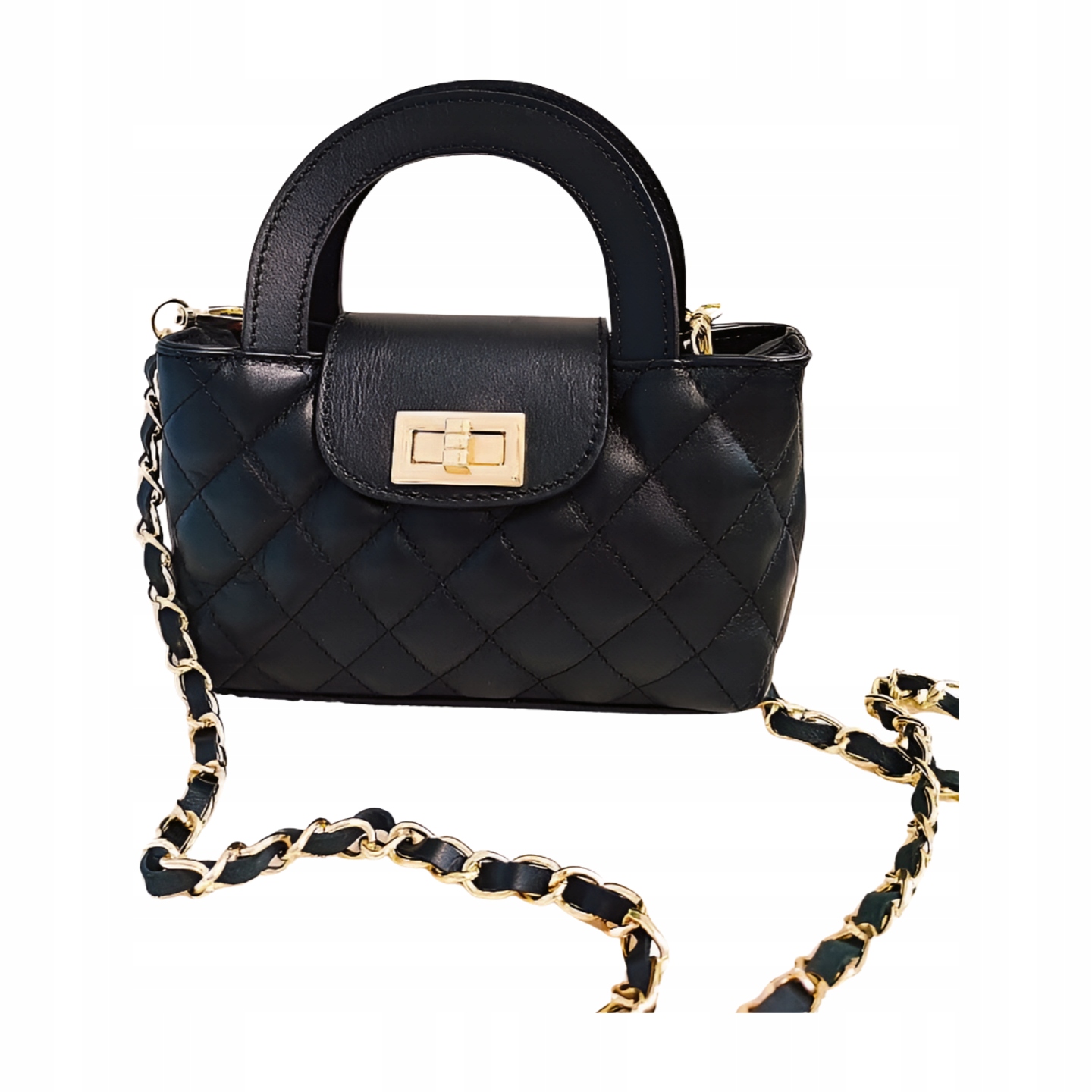 Massimo Contti mini kožená shopperka černá prošívaná