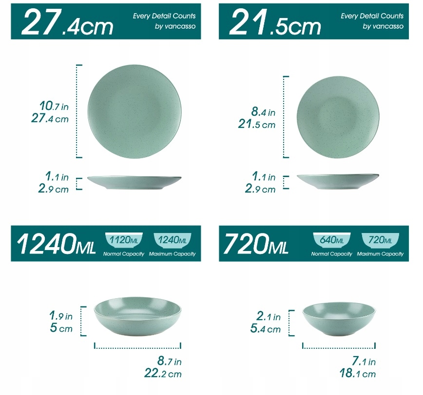 Serwis obiadowy VANCASSO Sabine kamionka prezent 16el/ 4 osób Kolor odcienie zieleni