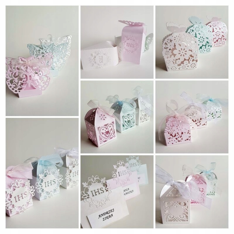 ZAPROSZENIA CHRZEST CHRZCINY AŻUROWE ORIGAMI BIEL Kolor wielokolorowy