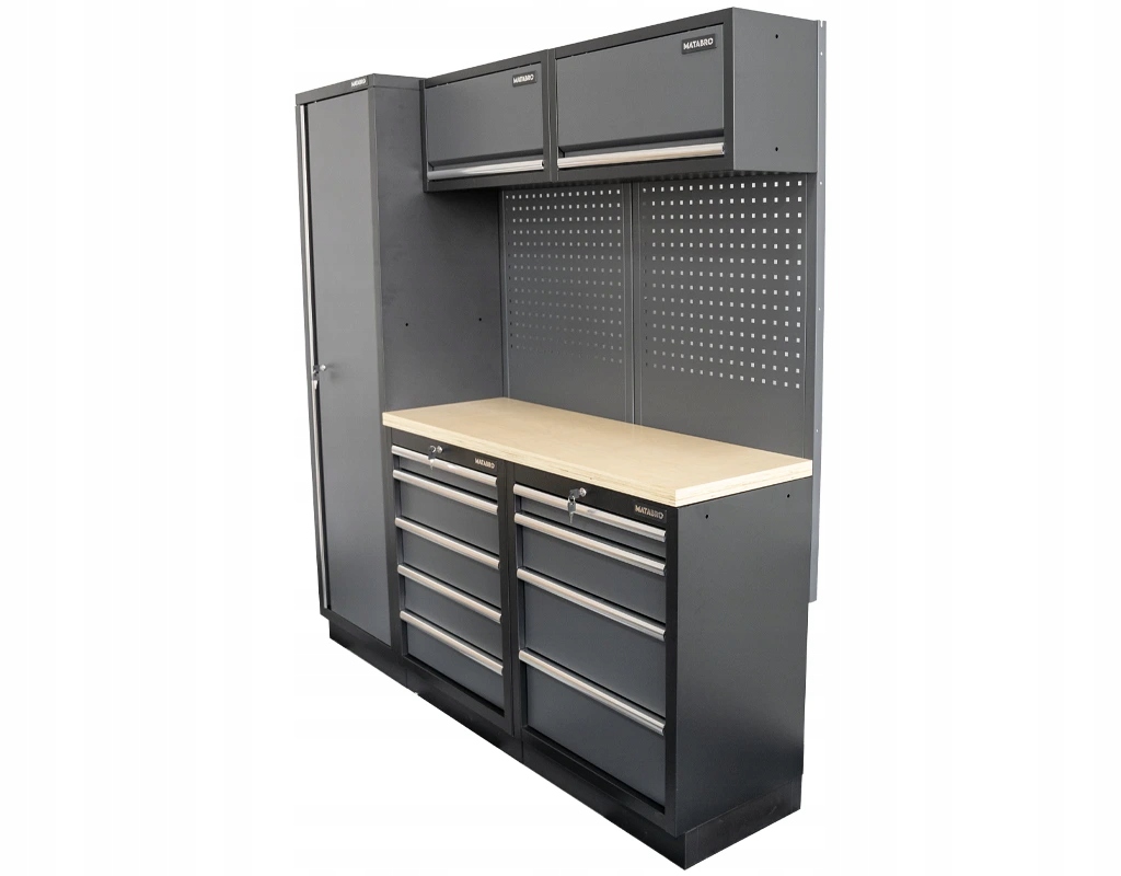 Sestava 5 ks dílenského nábytku SET-CA01026 s dřevěnou pracovní deskou