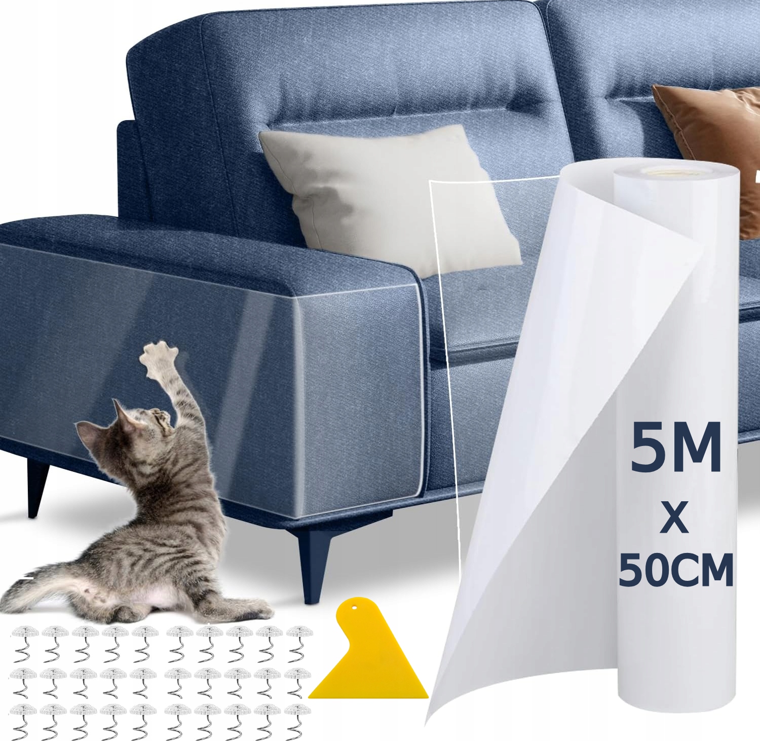 Levně Ochranná fólie proti poškrábání na dveře, samolepicí, s 30 kolíky, 50x500 cm