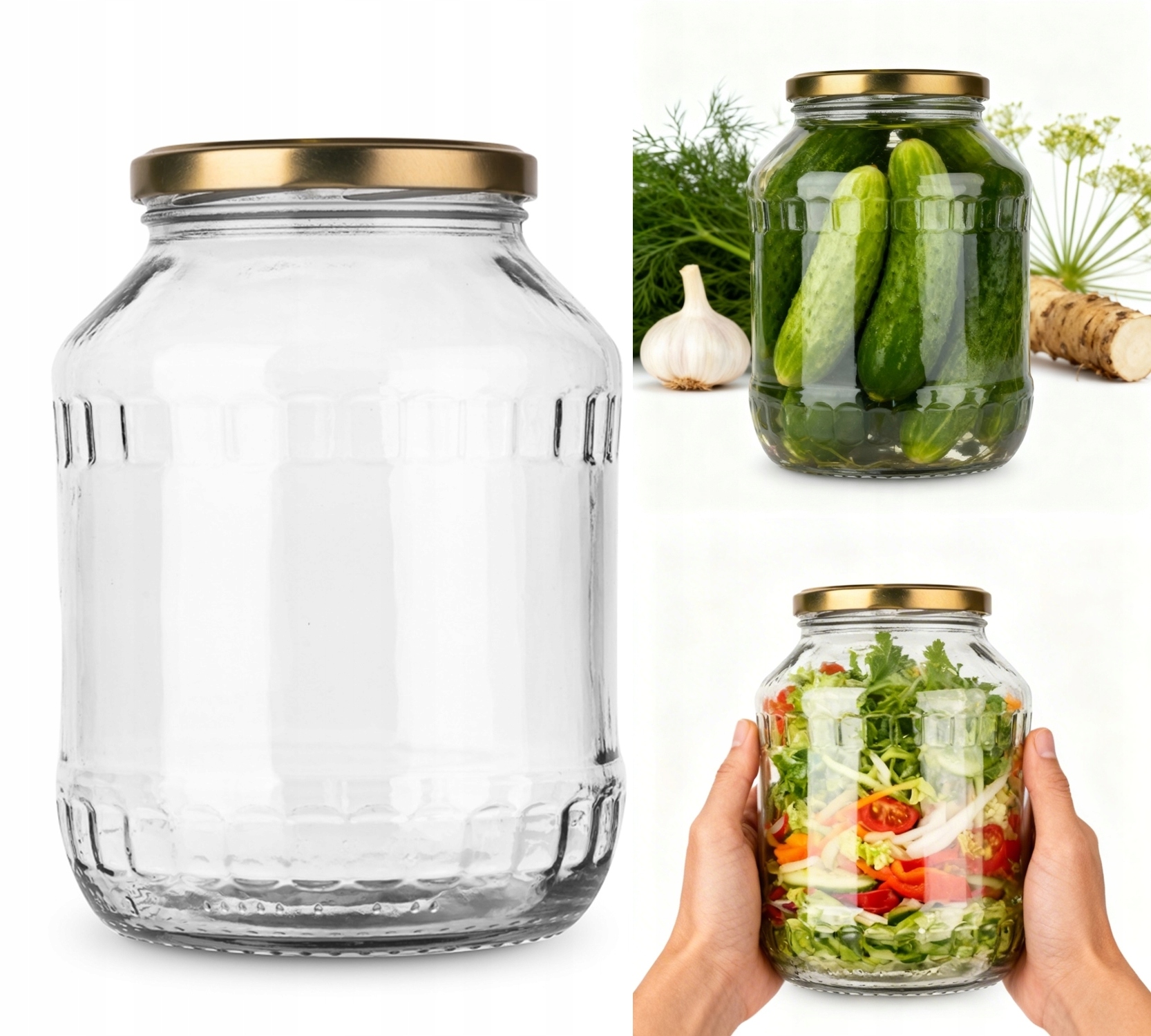 Słoiki szklane 1,7 l (12 szt.) z zakrętkami Słoik na sałatki ogórki kimchi
