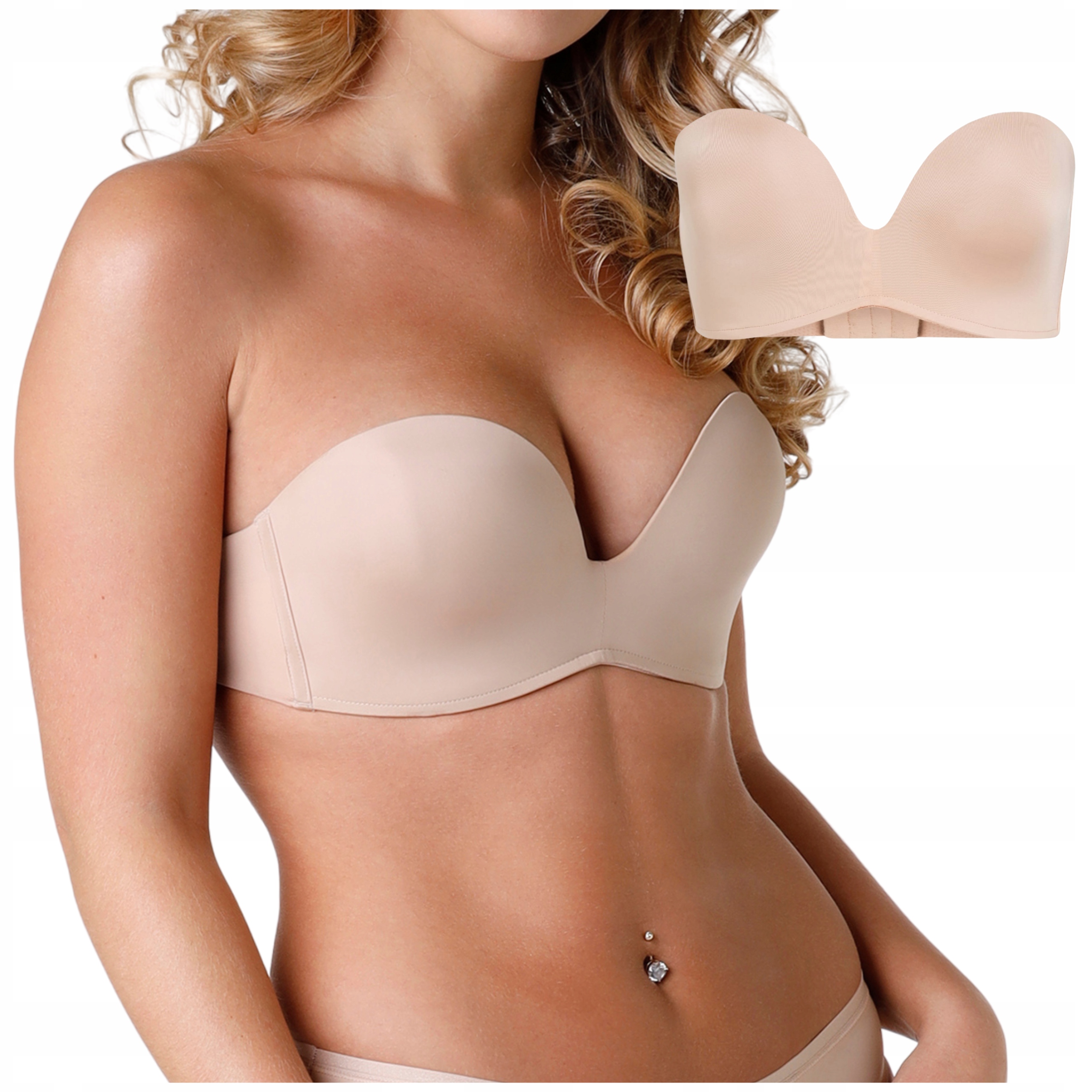 Wonderbra Ultimate Strapless bezramínková podprsenka bardotka béžová 90E