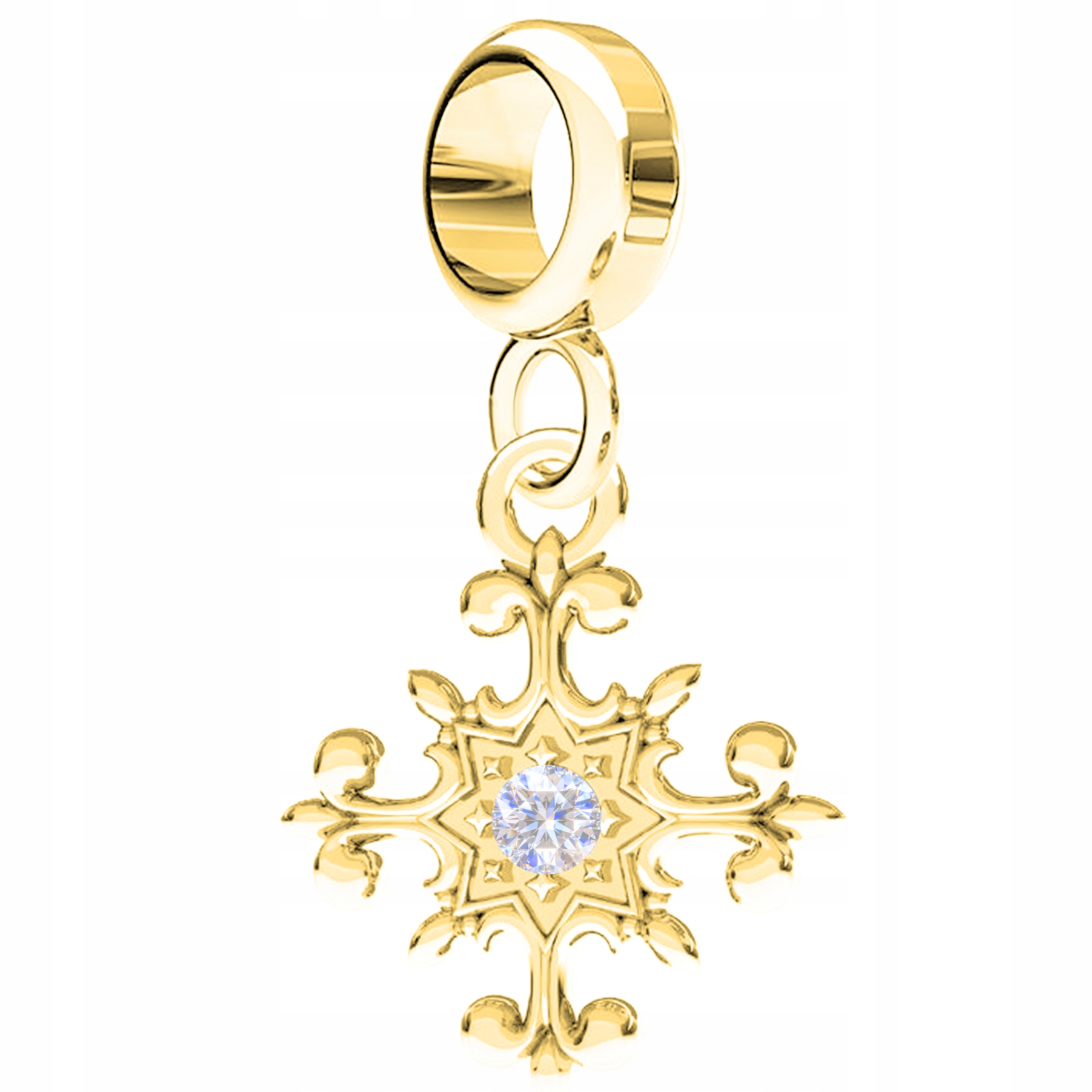 Charms Zlatý ozdobný kříž Sněhurka Zirkon Cross Křížek Stříbro 925
