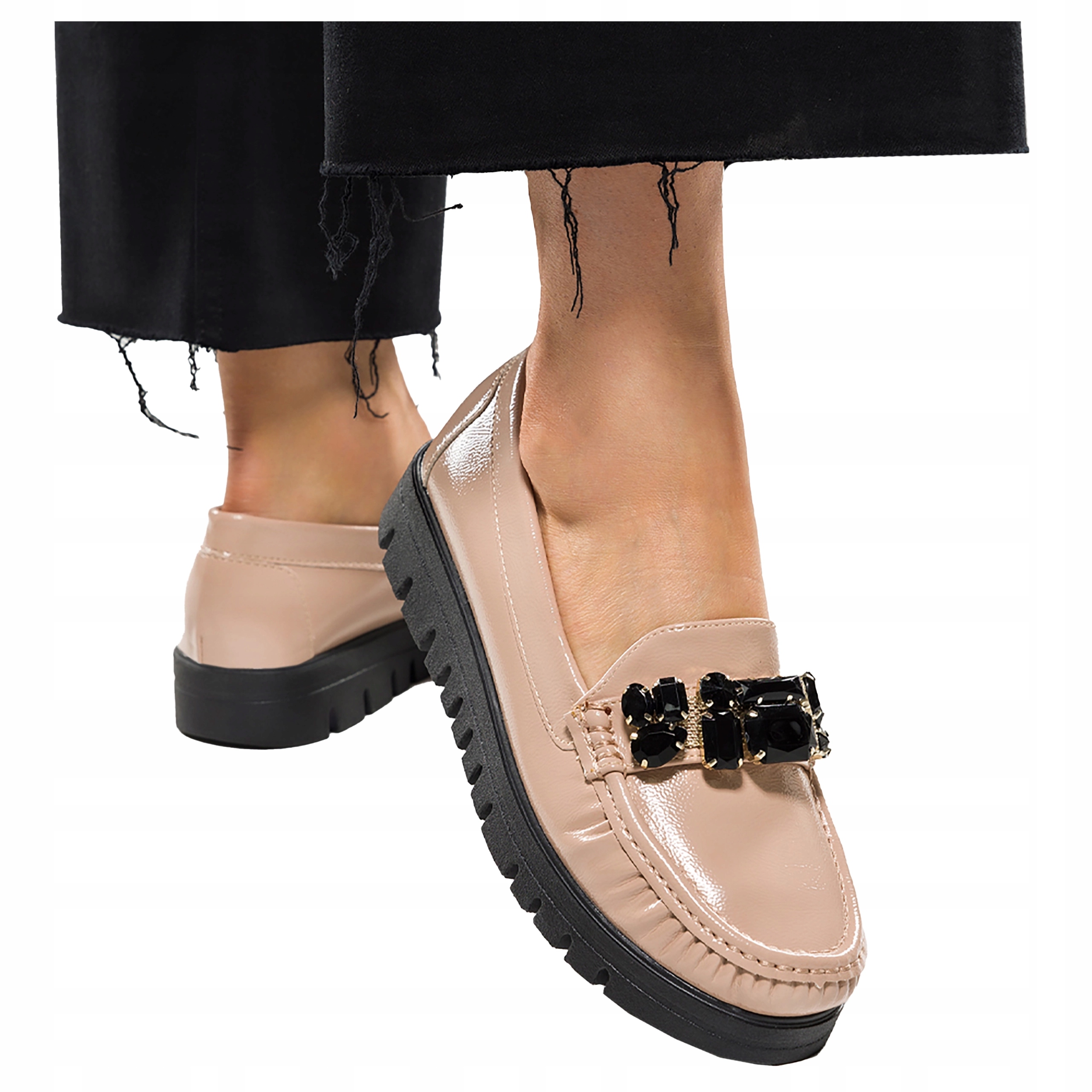 Mokasíny Béžové Lakované Běžící platforma Kožená Vložka r 39