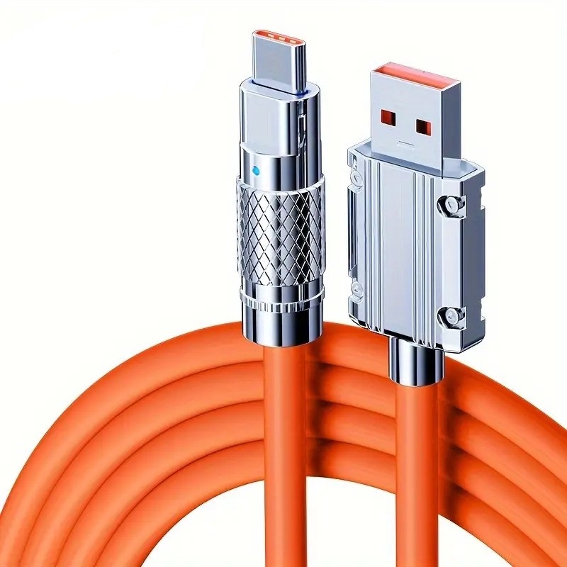 Kabel QOOVI USB / Typ-C szybkiego ładowania 6A 120W 1,2m pomarańczowy dioda