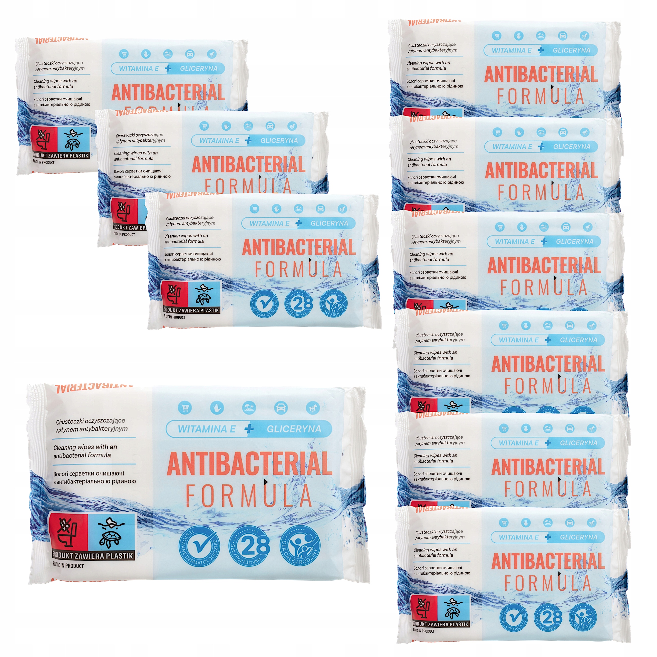 10x Antybakteryjne chusteczki Opharm 28 szt nawilżane z witaminą E do rąk