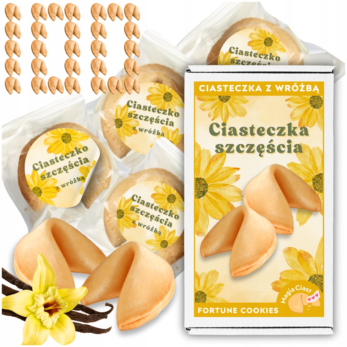Ciasteczka z Wróżbą Magiczne dla gości Chińskie Ciasteczka Szczęścia 100szt