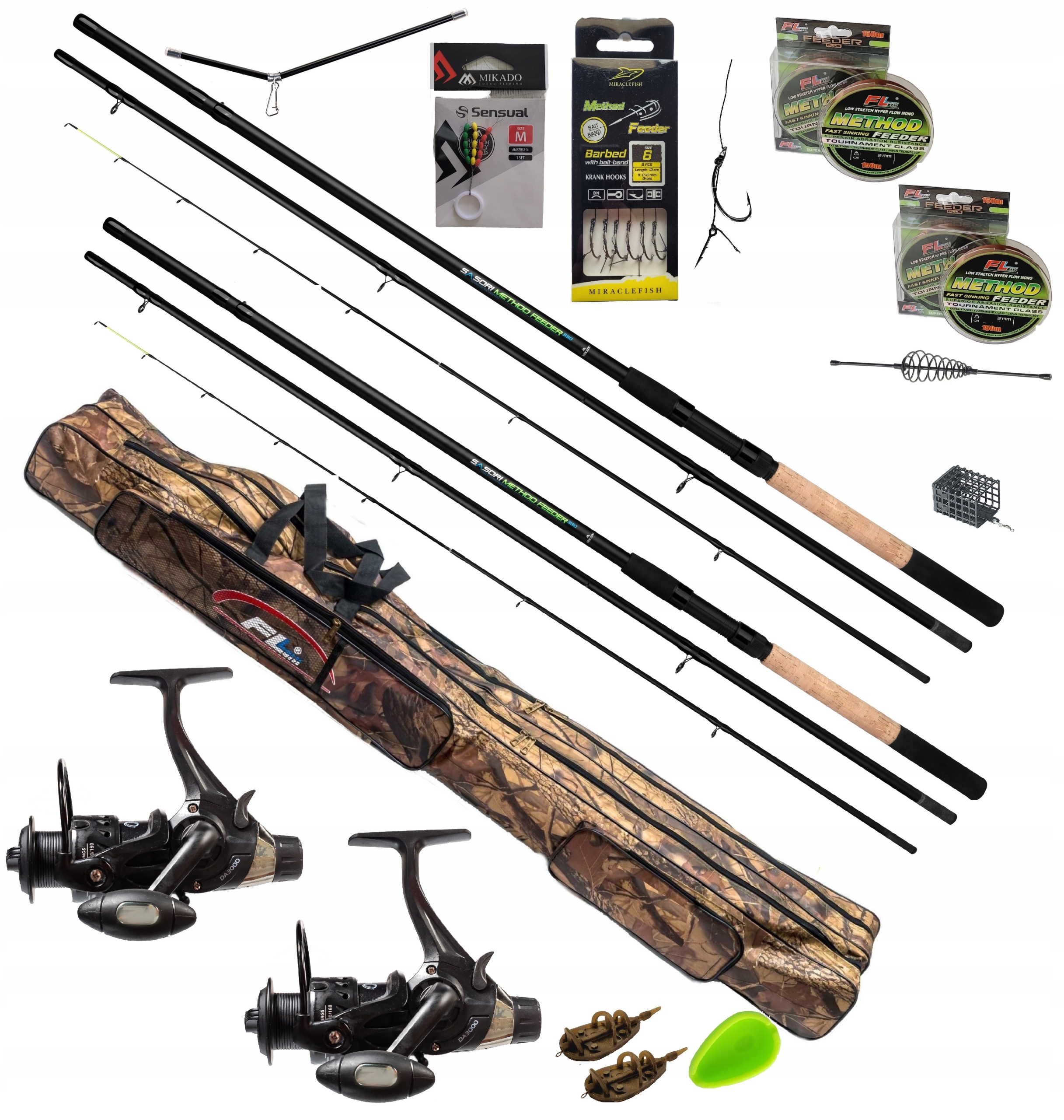 Zestaw wędkarski gruntowy Method Feeder 2x Wędka Mikado 2x Kołowrotek Żyłka