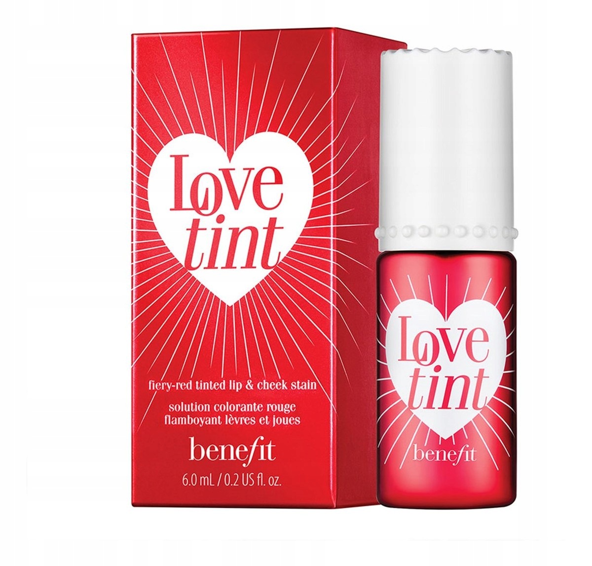 Benefit Lovetint tekutá tvářenka na rty a tváře 6 ml Ohnivě červená (1)