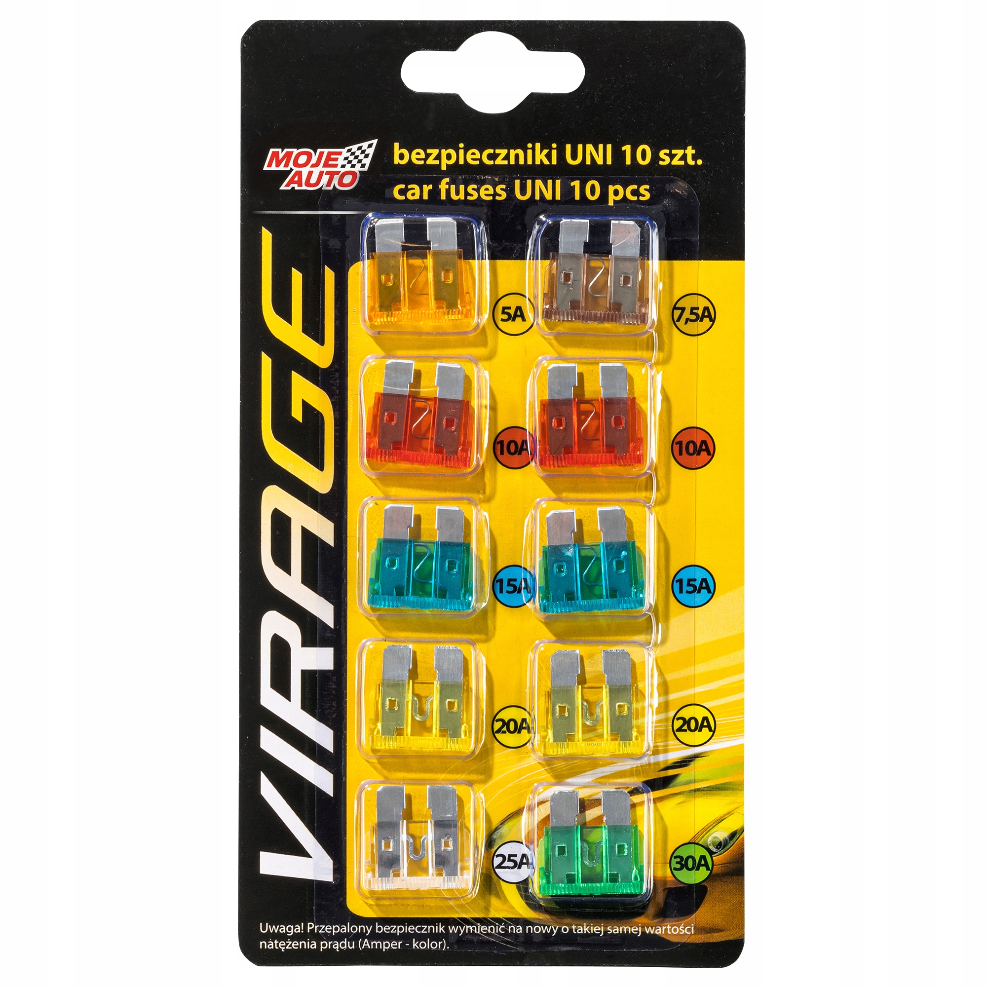 ZESTAW BEZPIECZNIKÓW SAMOCHODOWYCH PŁASKICH - UNI 10 SZT. AMTRA