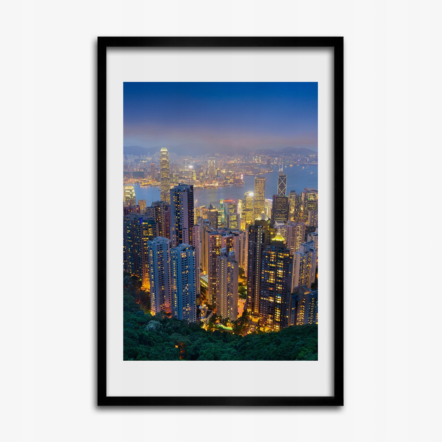 Rámeček s grafikou na zeď Hongkong v noci 40x60 cm
