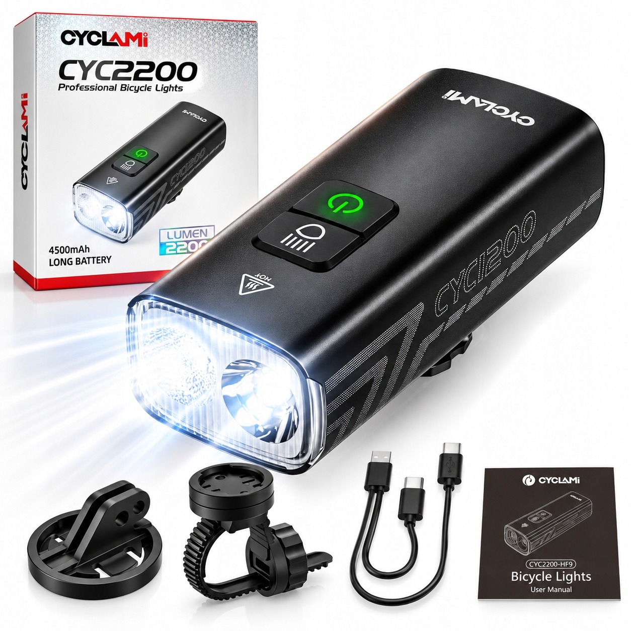 Lampka rowerowa przednia Led Cyclami CYC2200 2200lm 4500mAh powerbank IPX6