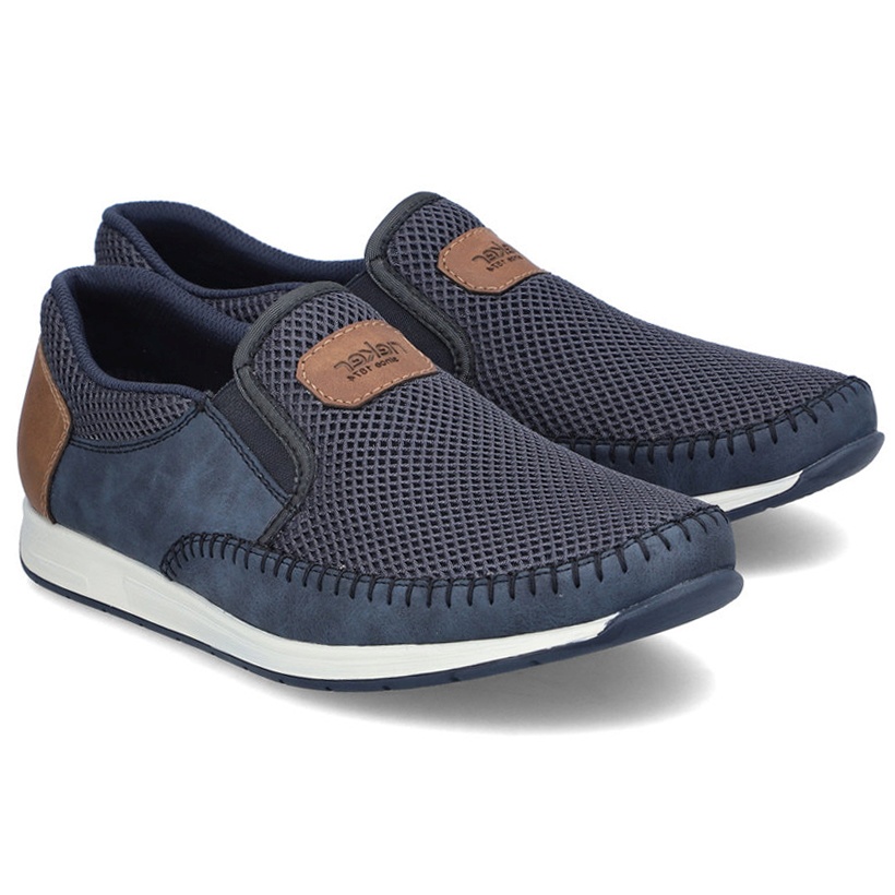 Pánské mokasíny Rieker 11954-14 Blue tmavě modré prodyšné Eko Kůže VEL.41