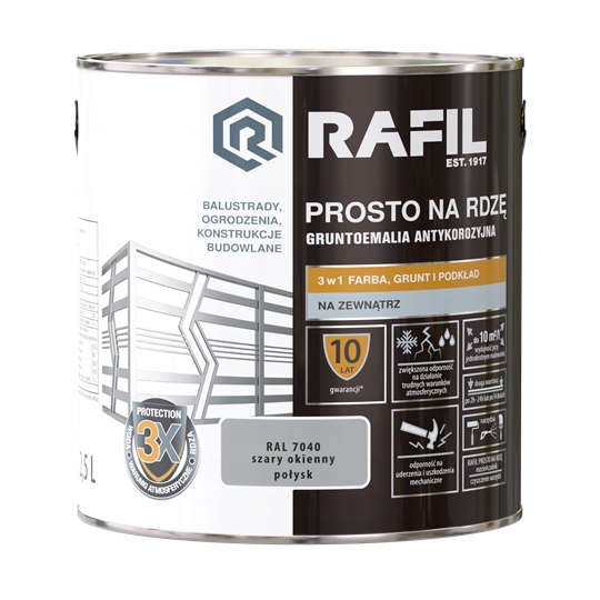 Rafil smalt na kov Priamo na hrdzu Šedá Okná Lesk 2,5L