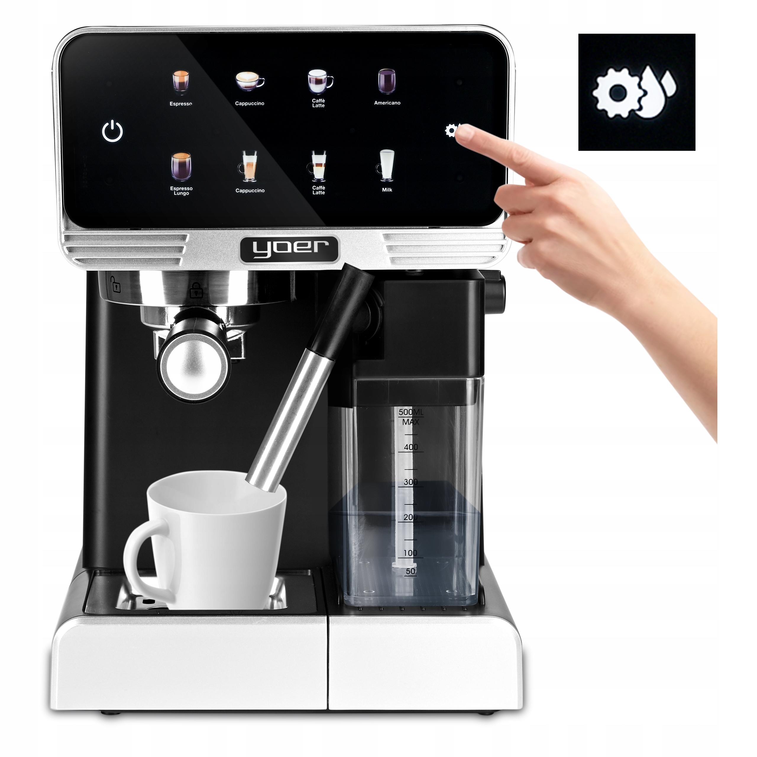 Ekspres do kawy Ciśnieniowy Yoer +LED 20bar 1350W Automatyczny +THERMOBLOCK Rodzaje kawy mielona