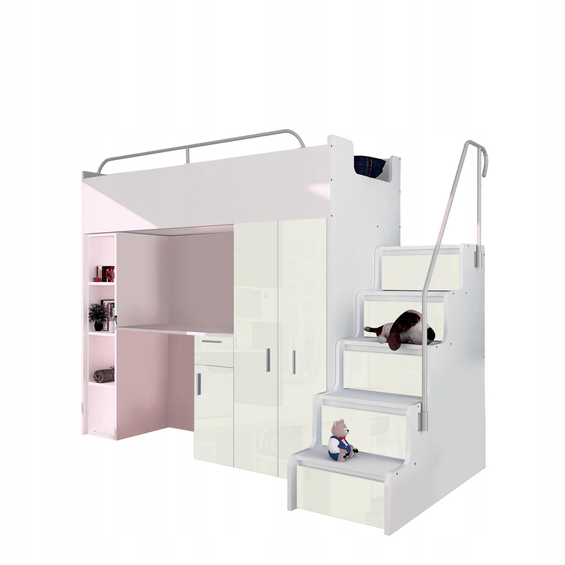 Antresola łóżko piętrowe Kiki z biurkiem - połysk Typ łóżko piętrowe