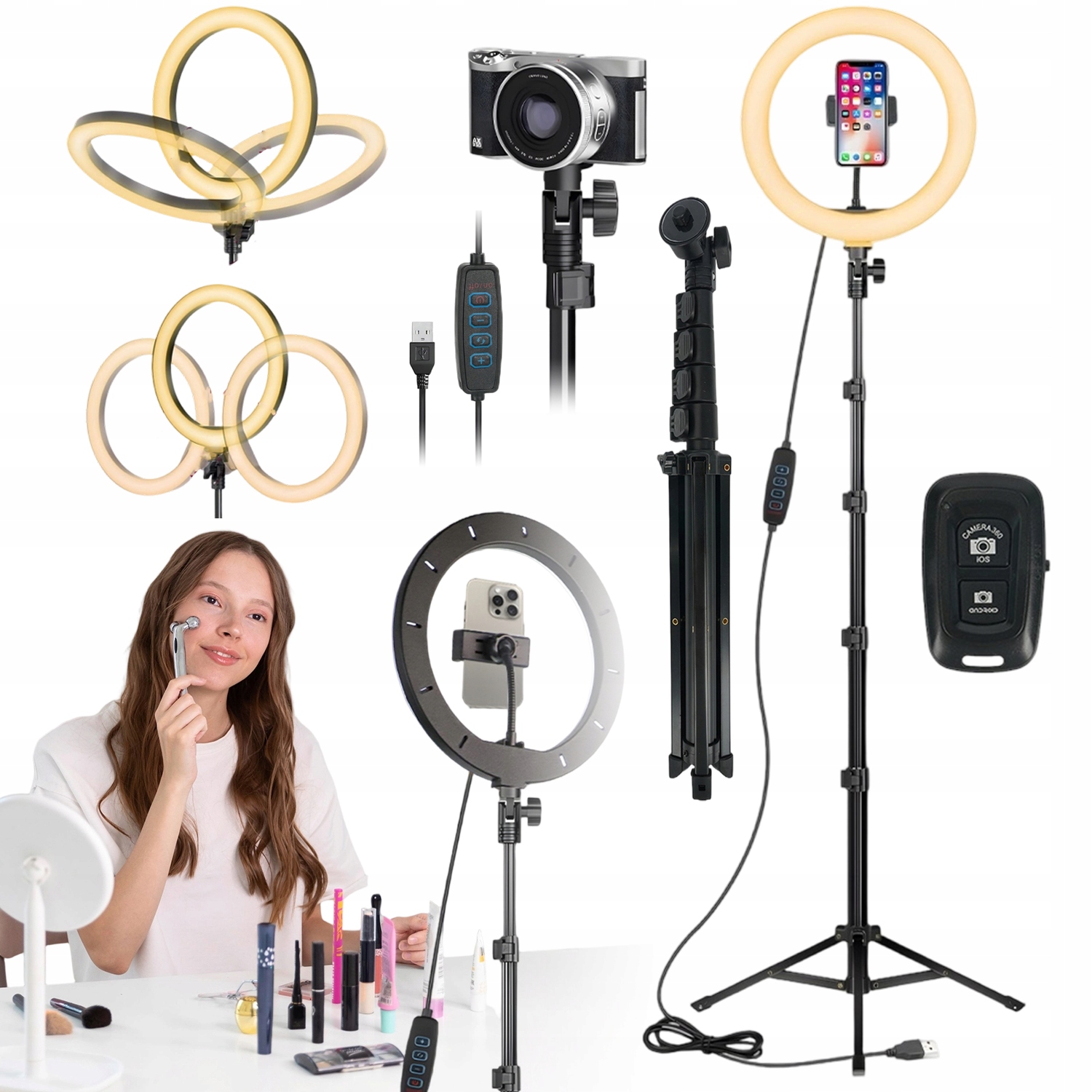 Prstencová Lampa Pro Selfie Ring Led Stativ Pro Smartphone 80-190 CM Dálkové Ovládání
