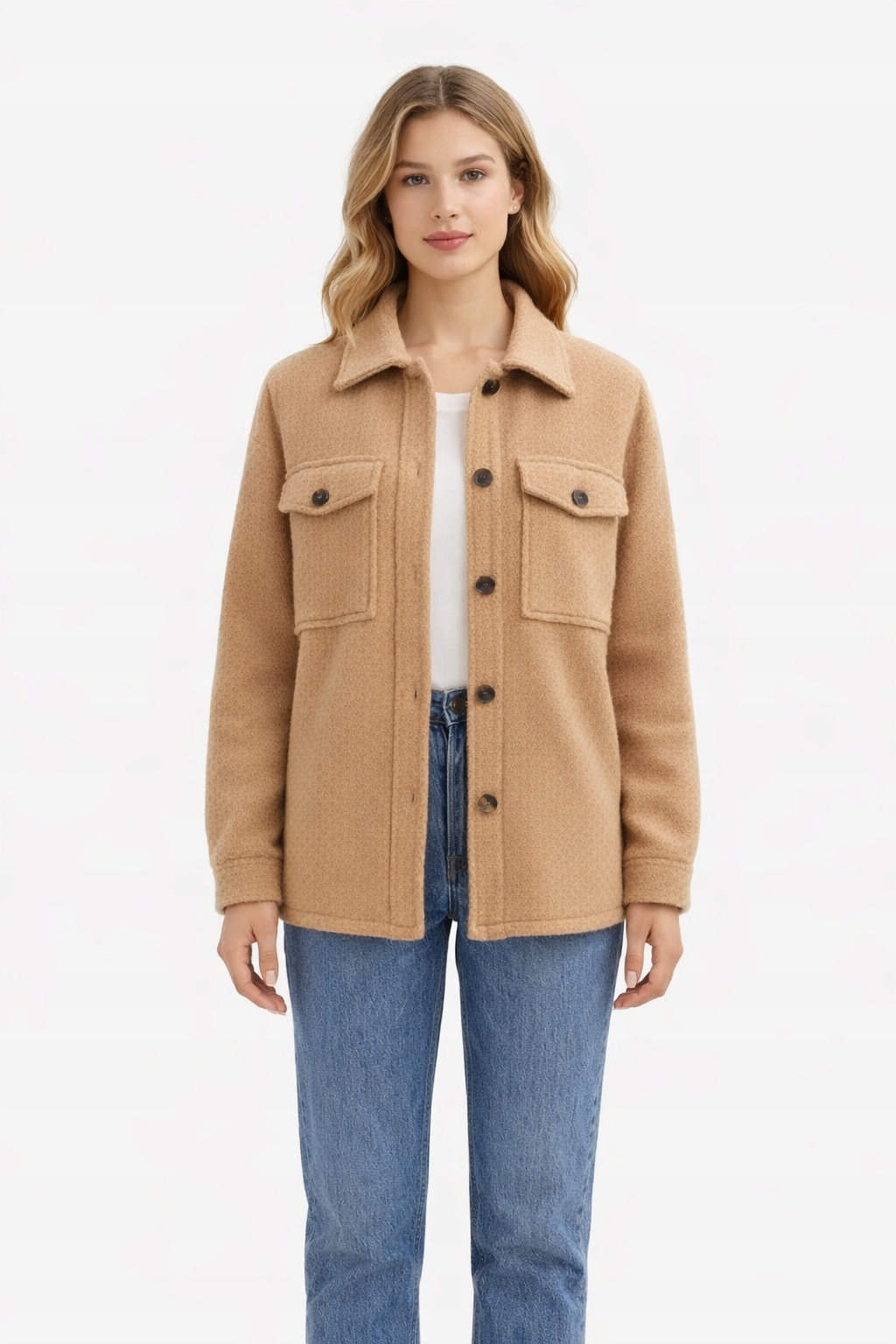 Béžový Klasický Kabát S Knoflíky S/m 1I4A