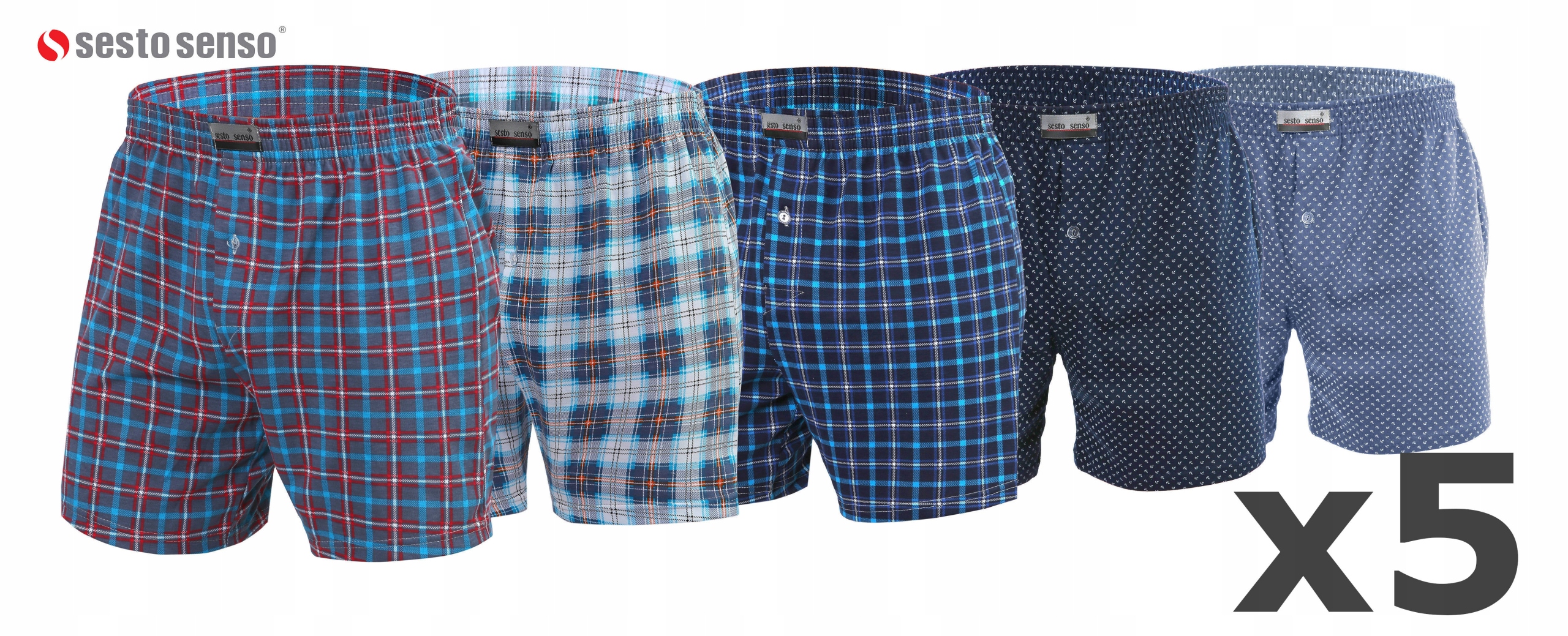 Sesto Senso 5-PAK Pánské boxerky BM01 bavlněné, mix vzorů M