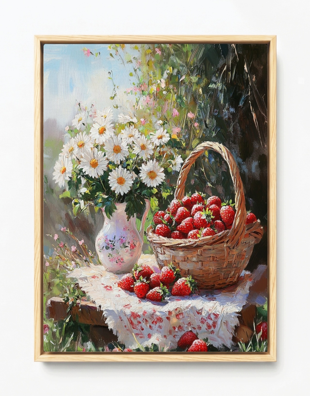 Obraz Rám Americký Box Zahrada Léto Květiny Váza Ovoce Koš Jahody 60x80