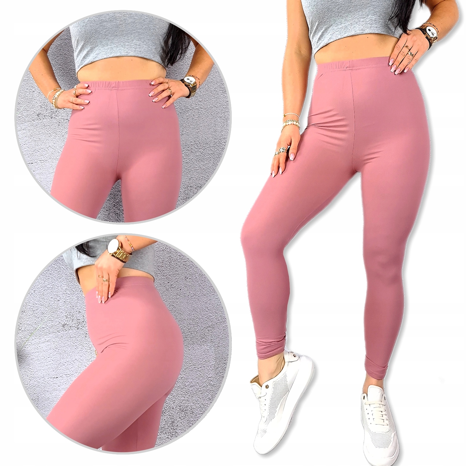 LEGGINSY BAMBUSOWE DŁUGIE z WYSOKIM STANEM getry KRYJĄCE PEACH TOUCH - L/XL Wzór dominujący bez wzoru