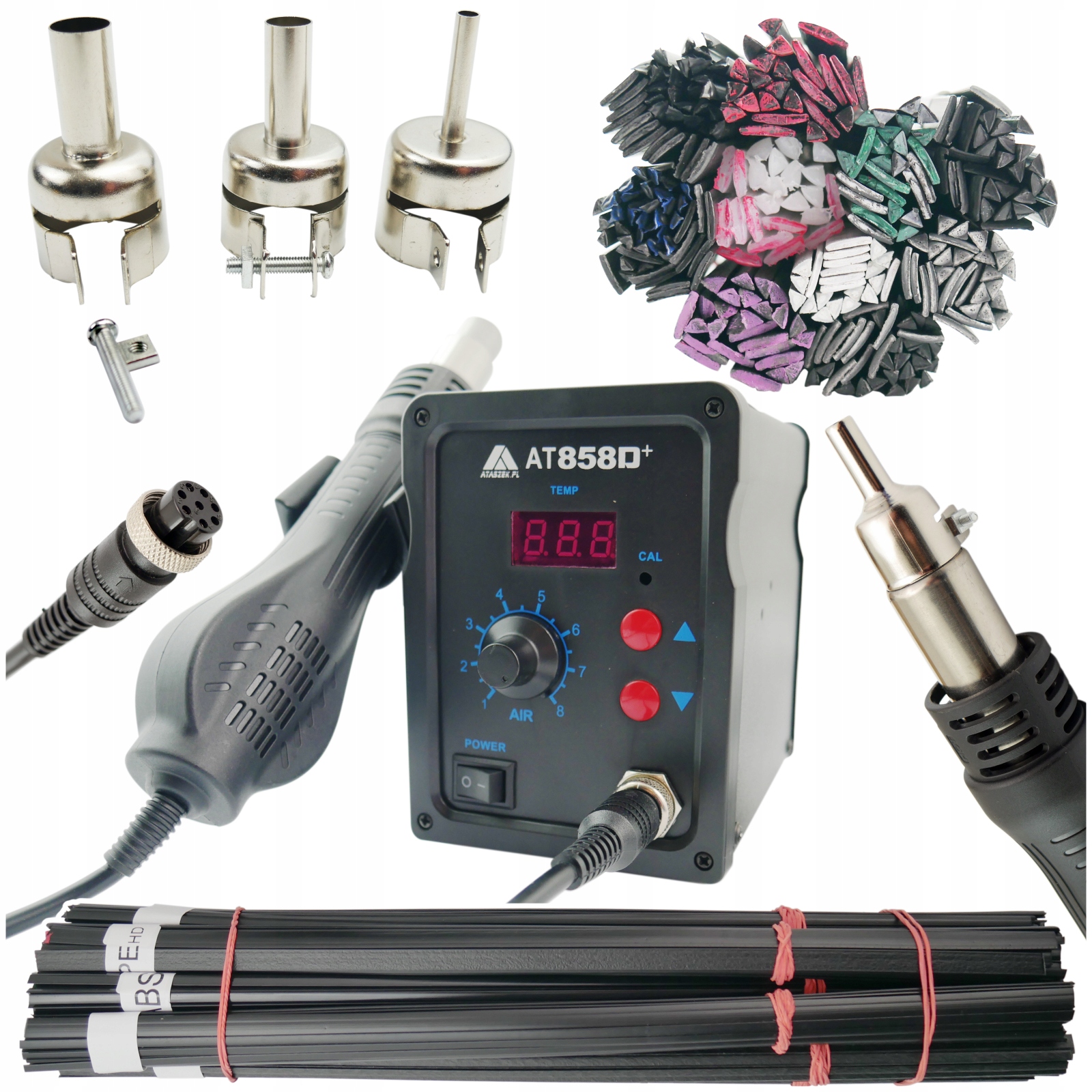 

Spawarka do plastiku AT-858D+ zestaw spoiw 10x100g