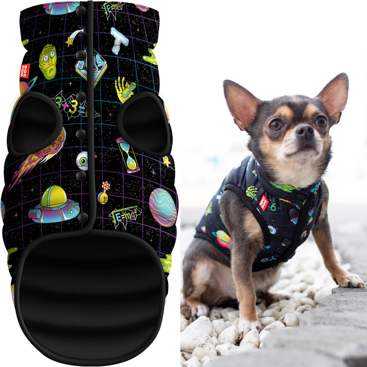 Levně Vícesezónní bunda pro psa, snadné zapínání, Rick a Morty 2, velikost Xs (S30)