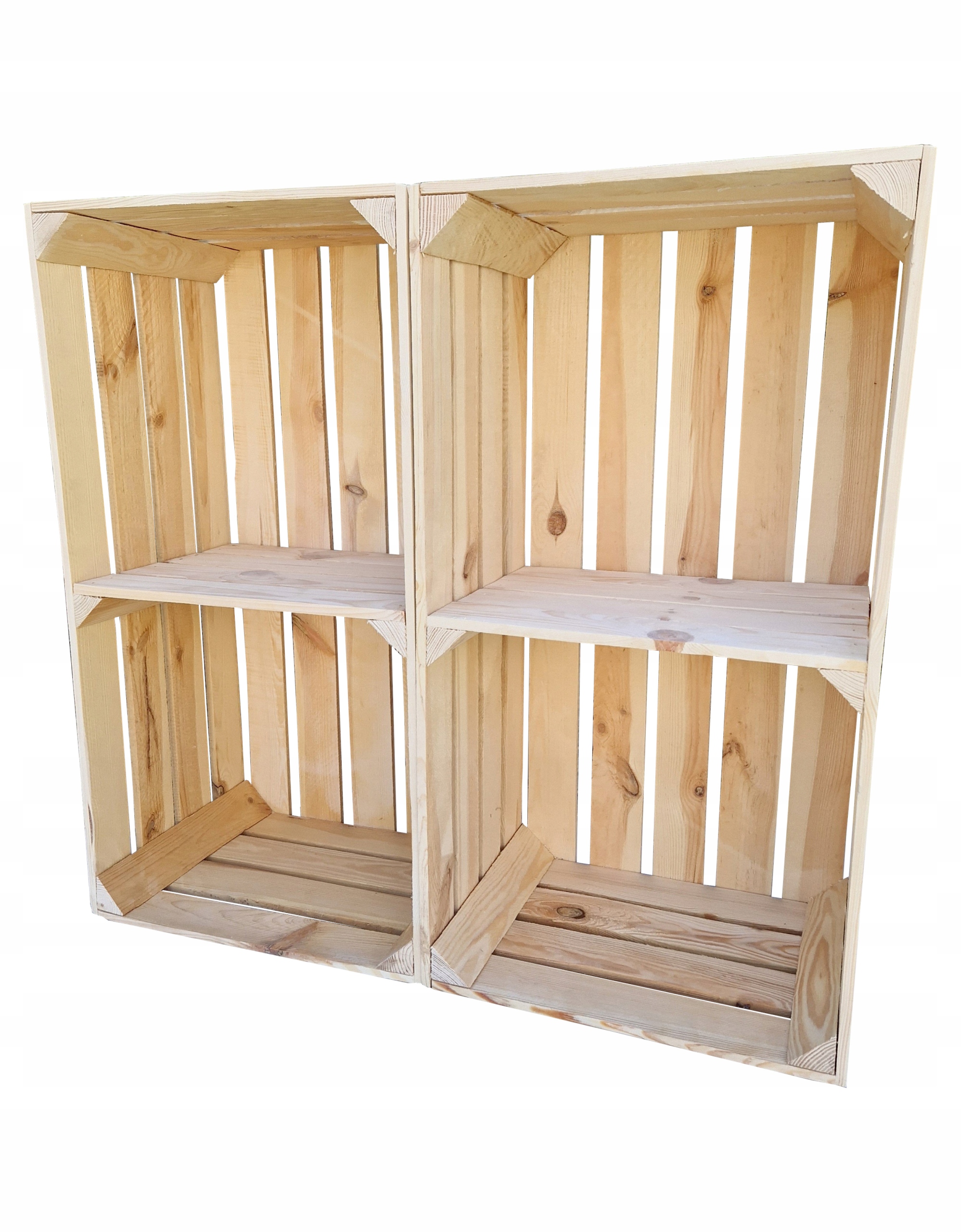 2x Dřevěné Krabice, Krabice S 1 Poličkou, Přírodní Organizér, 75x40x30 cm