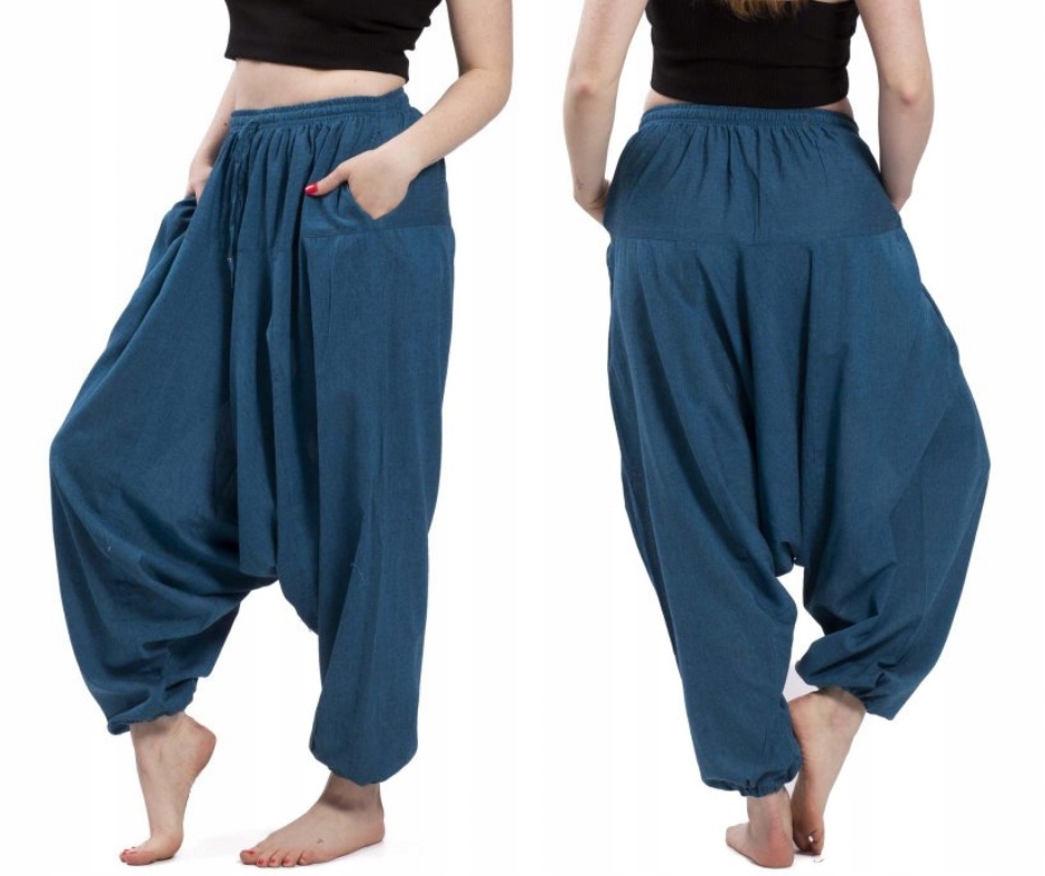 Spodnie alladynki bawełniane z obniżonym krokiem haremki na jogę