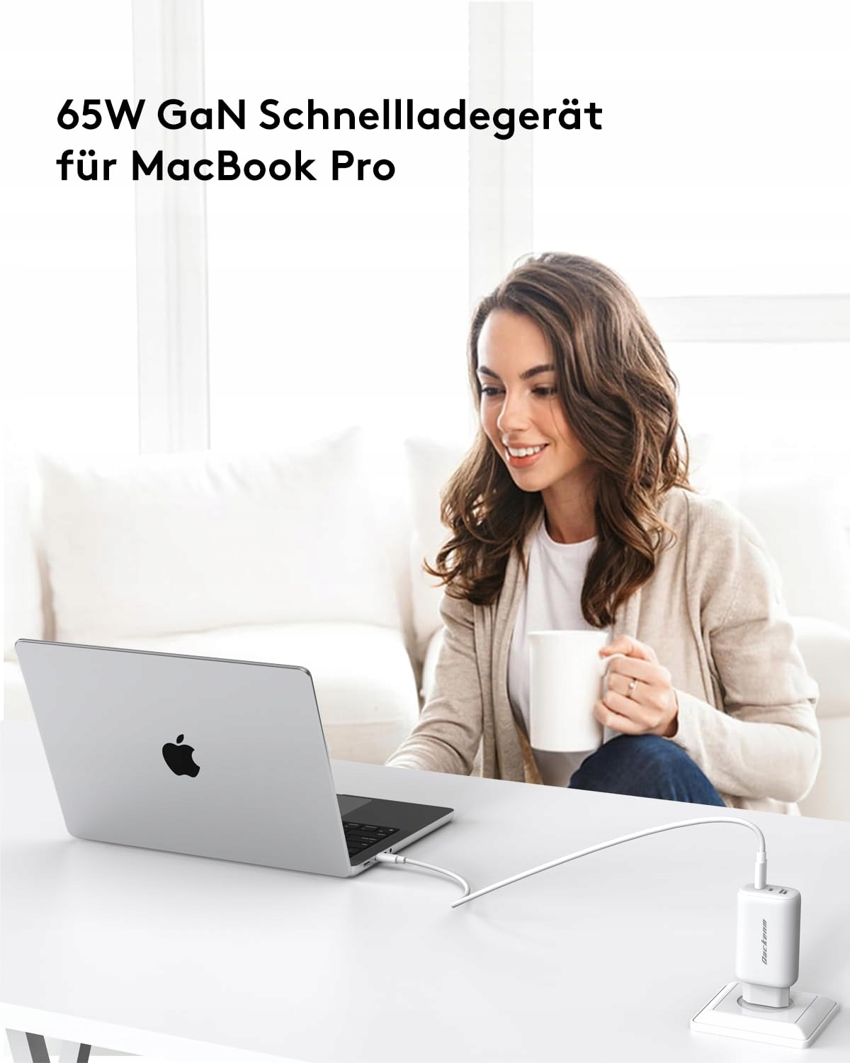 QACKENM Ładowarka USB C 65W 3-Port GaN Szybkie Ładowanie MacBook iPhone — miniatura 3