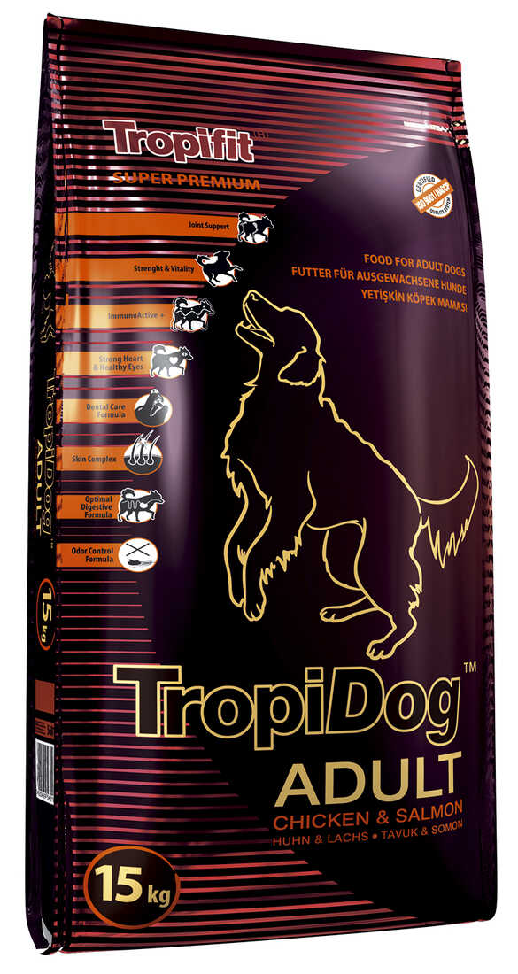 TropiDog Premium Adult Kurczak z Łososiem 15kg dla bernardyna
