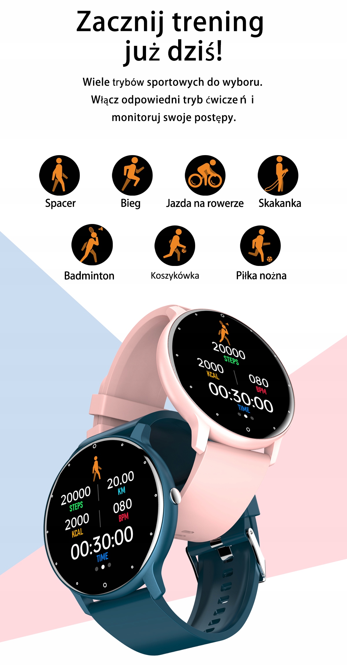 SMARTWATCH Zegarek DAMSKI Pogoda FB SMS Relaks Rodzaj paska Pasek