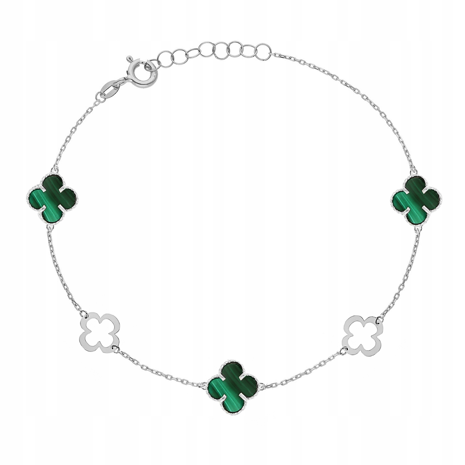 stříbrný náramek s jetelem malachitem PR.925 19 Cm