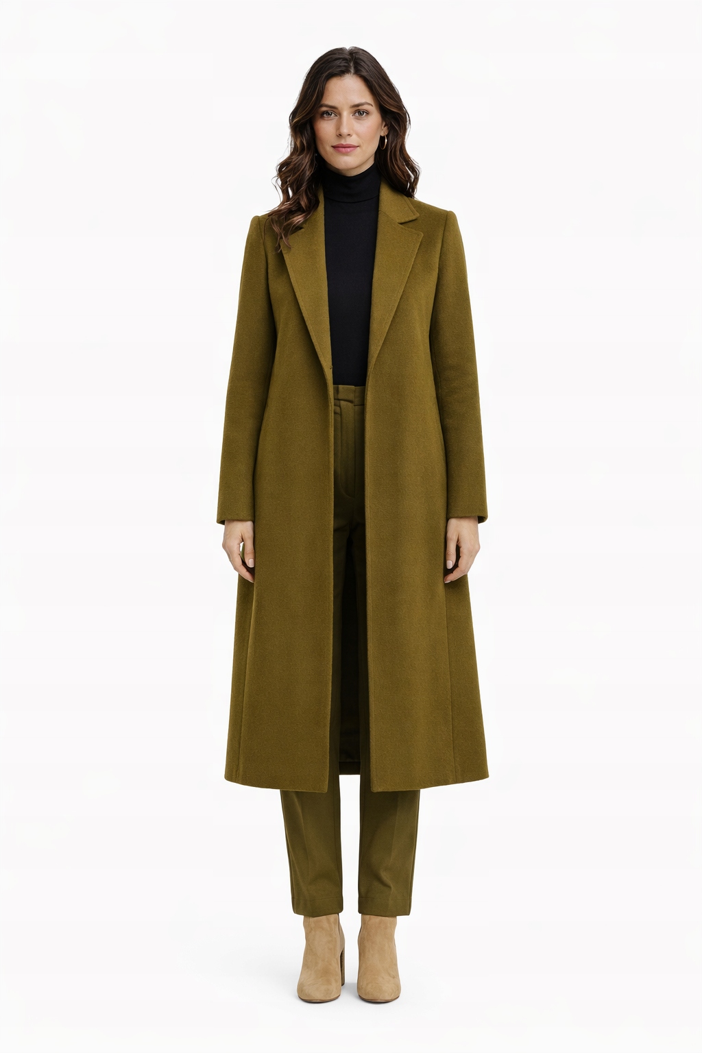 Max&co Klasický Kabát Z Vlny S Khaki Páskem Ke Kolenům 36 I3C