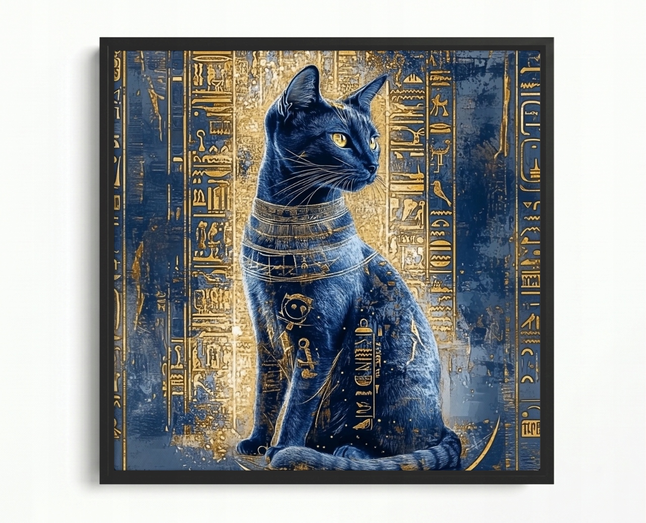 Obraz Rám Americký Box Egypt Hieroglyfy Bohyně Bastet Kočka Ankh 50x50