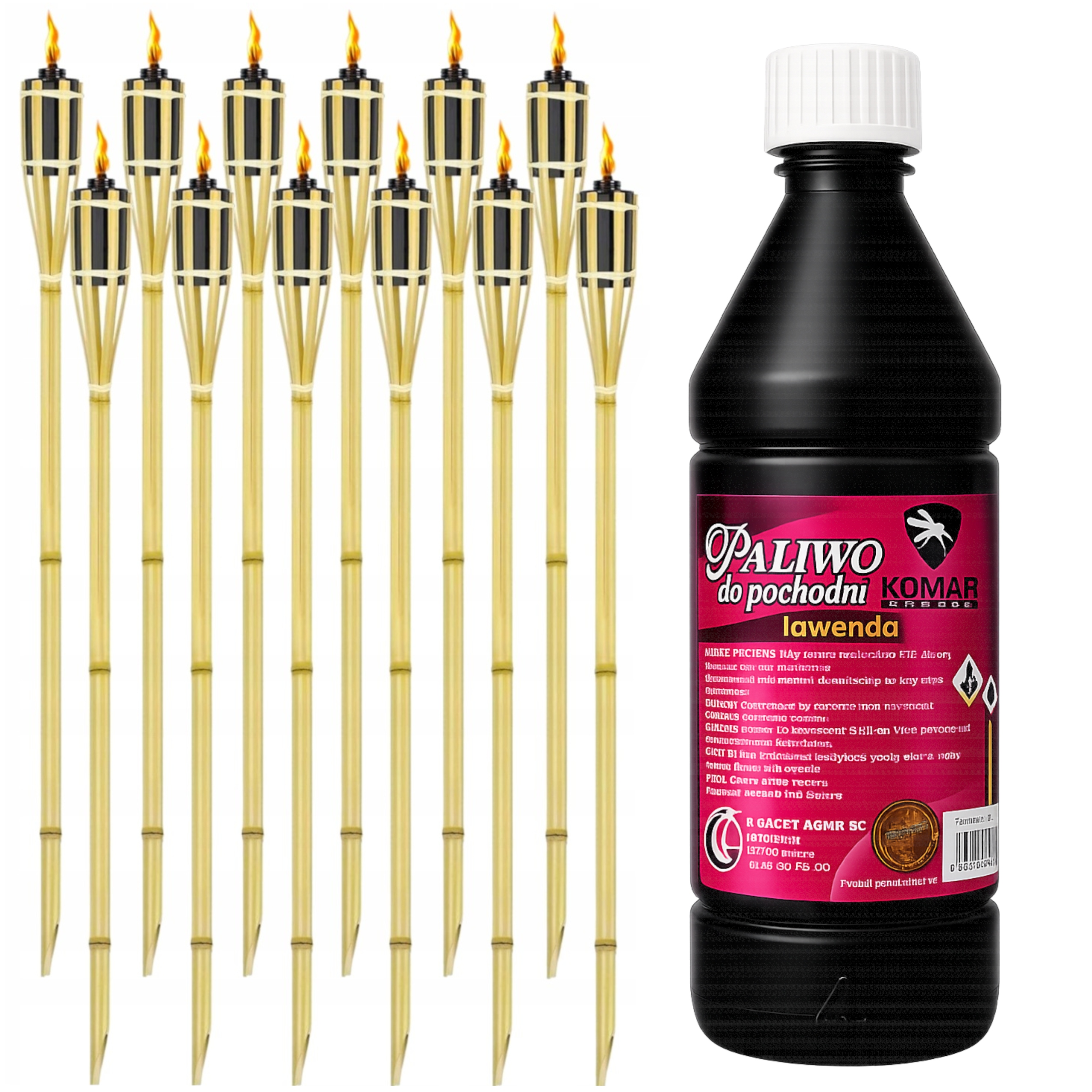 12 x bambusová pochodeň 90 cm olej proti komárům 1 l Komár Si Nesedne