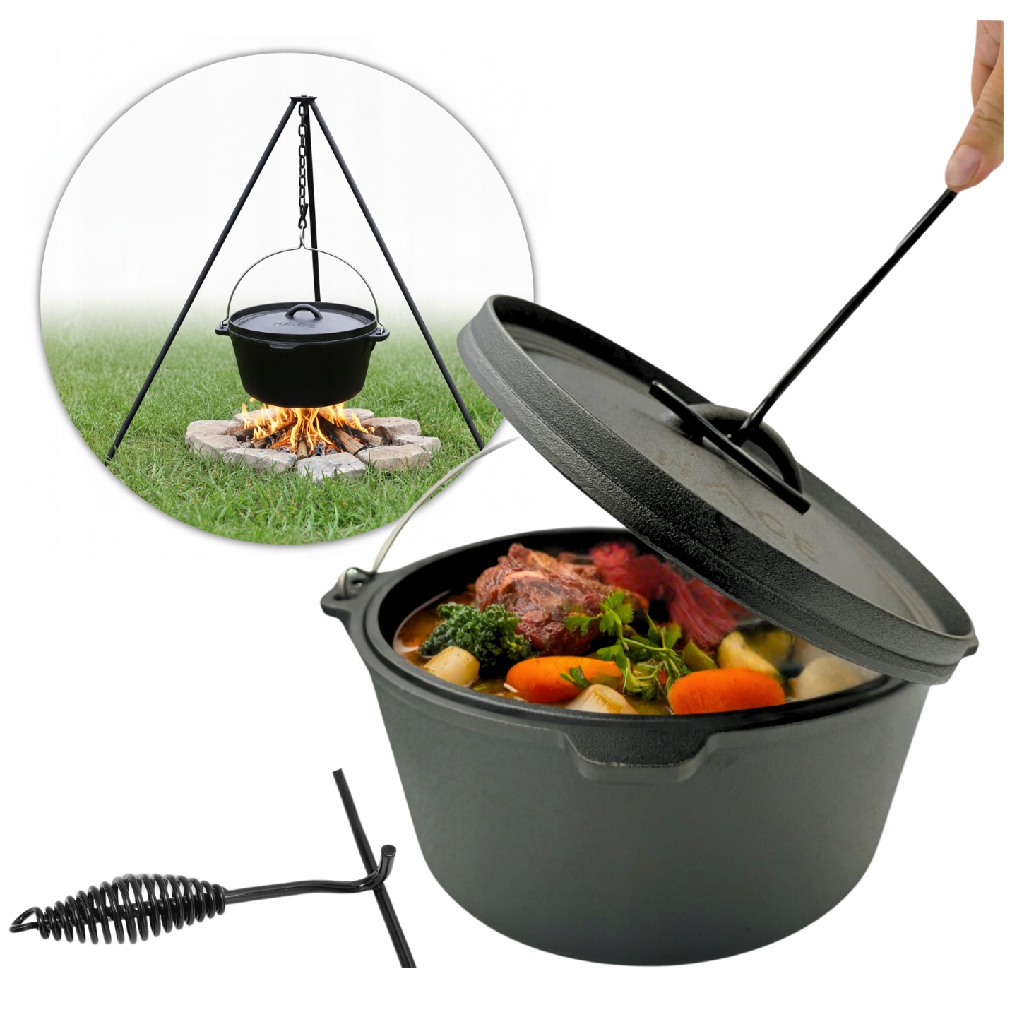 Litinový Závěsný Lovecký Hrnec Maďarský 7,2 L Na Ohniště Gril