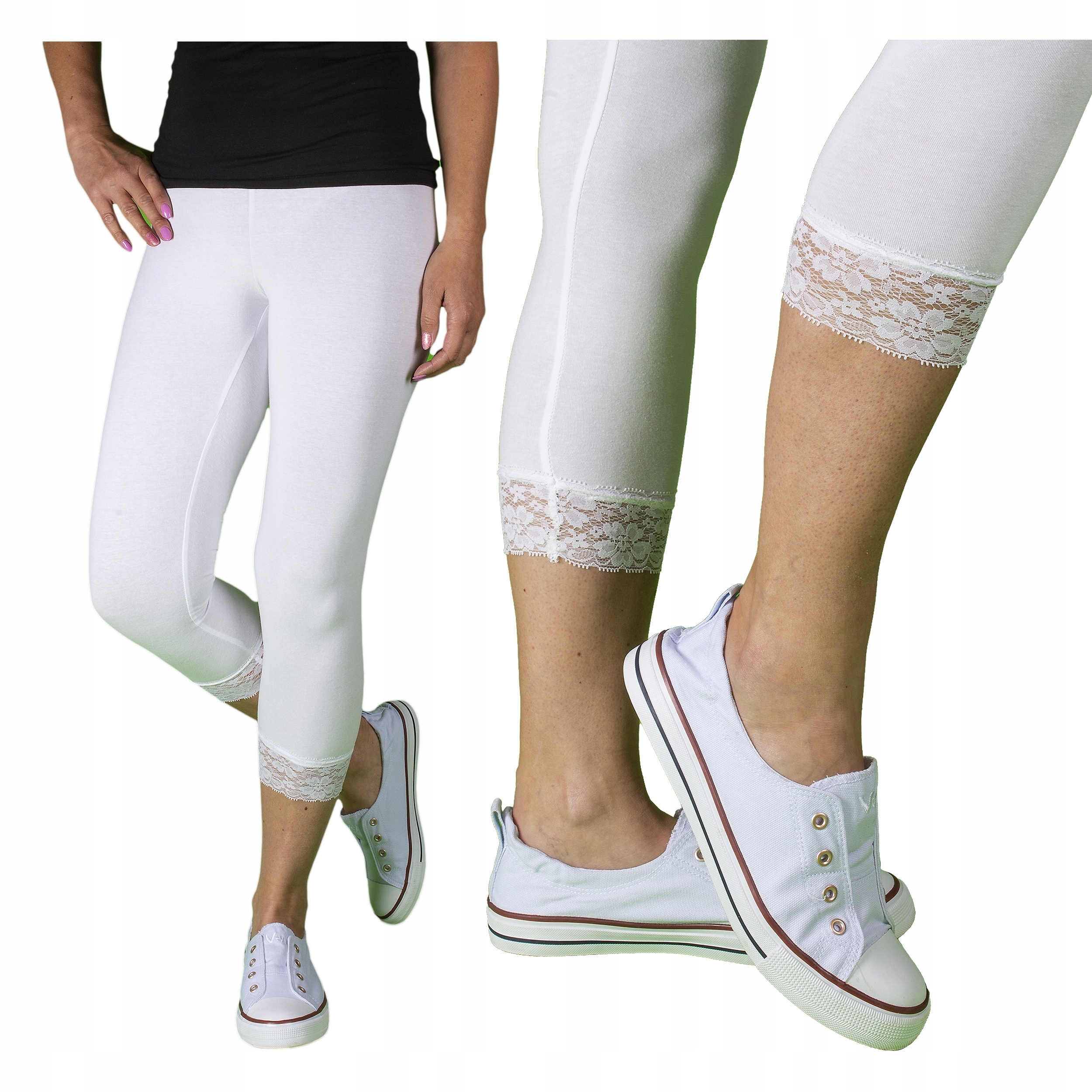 

Legginsy Getry Z Koronką 3/4 rybaczki Białe r 38