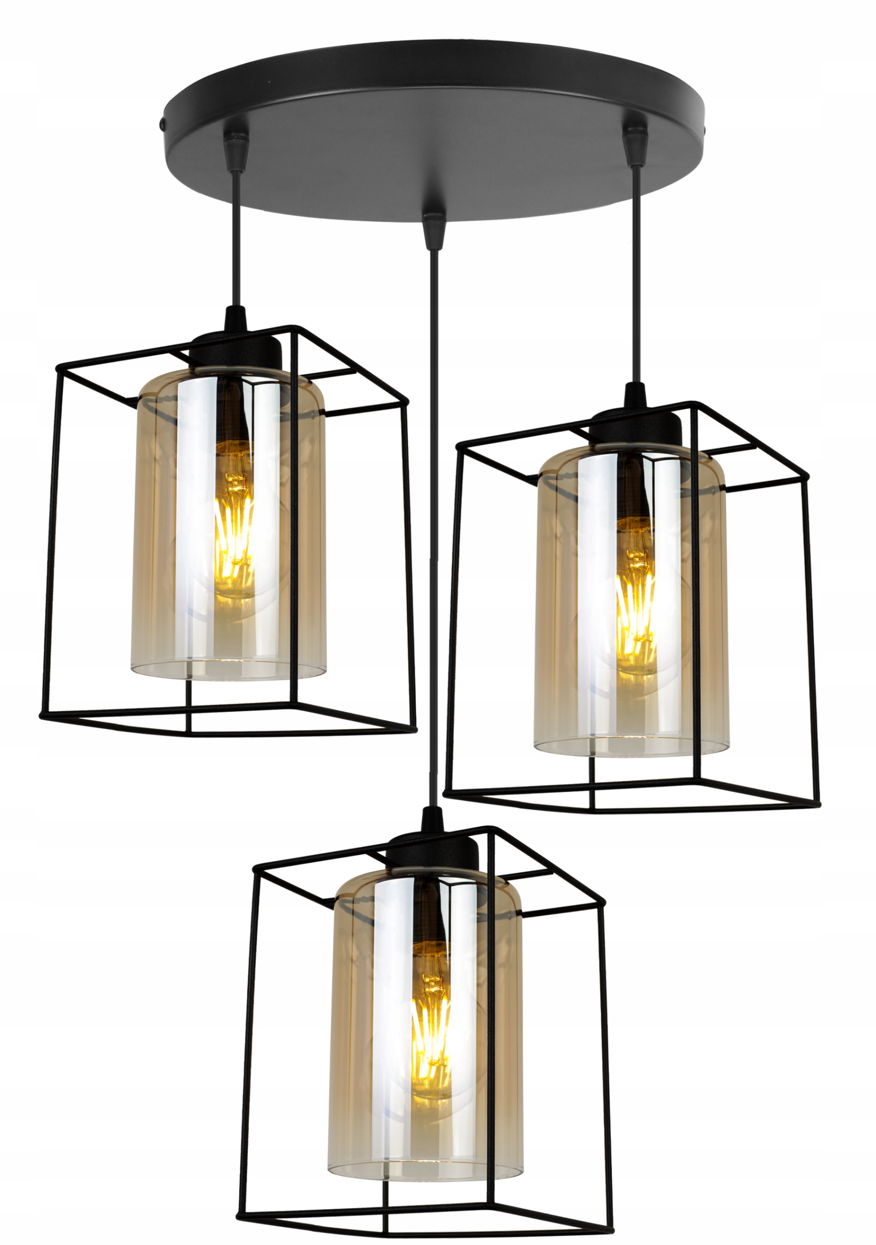 Závěsné Stropní Svítidlo Lustr Černá Trojitá Loft Med Glamour Skleněná