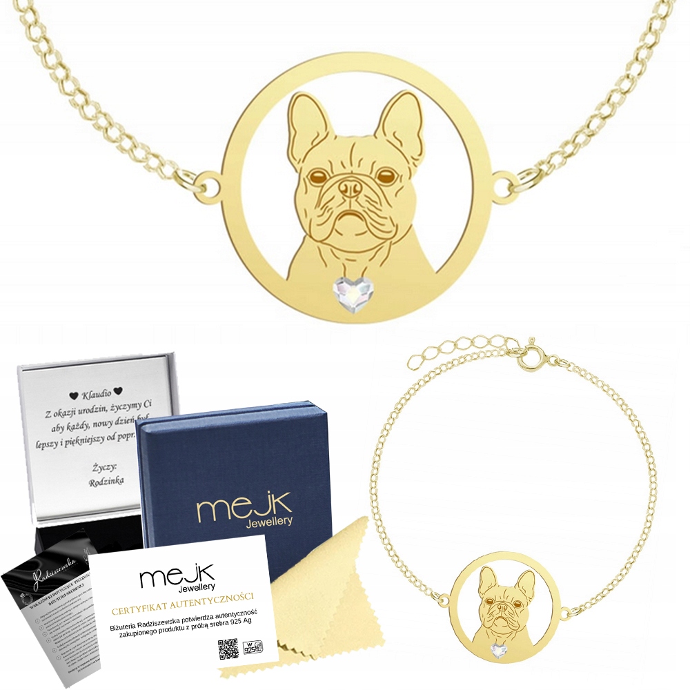 Zlatý náramek Francouzský Buldoček Řetízek Šperky Gravírování Bonus
