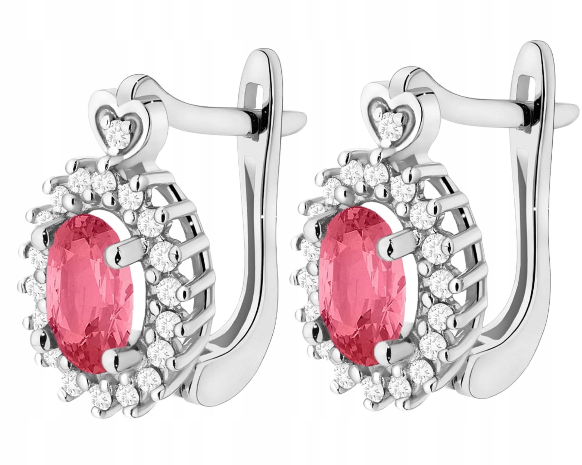 Bílé Zlato Náušnice Růžový Topaz Diamanty Anglické Zapínání Zlato 585