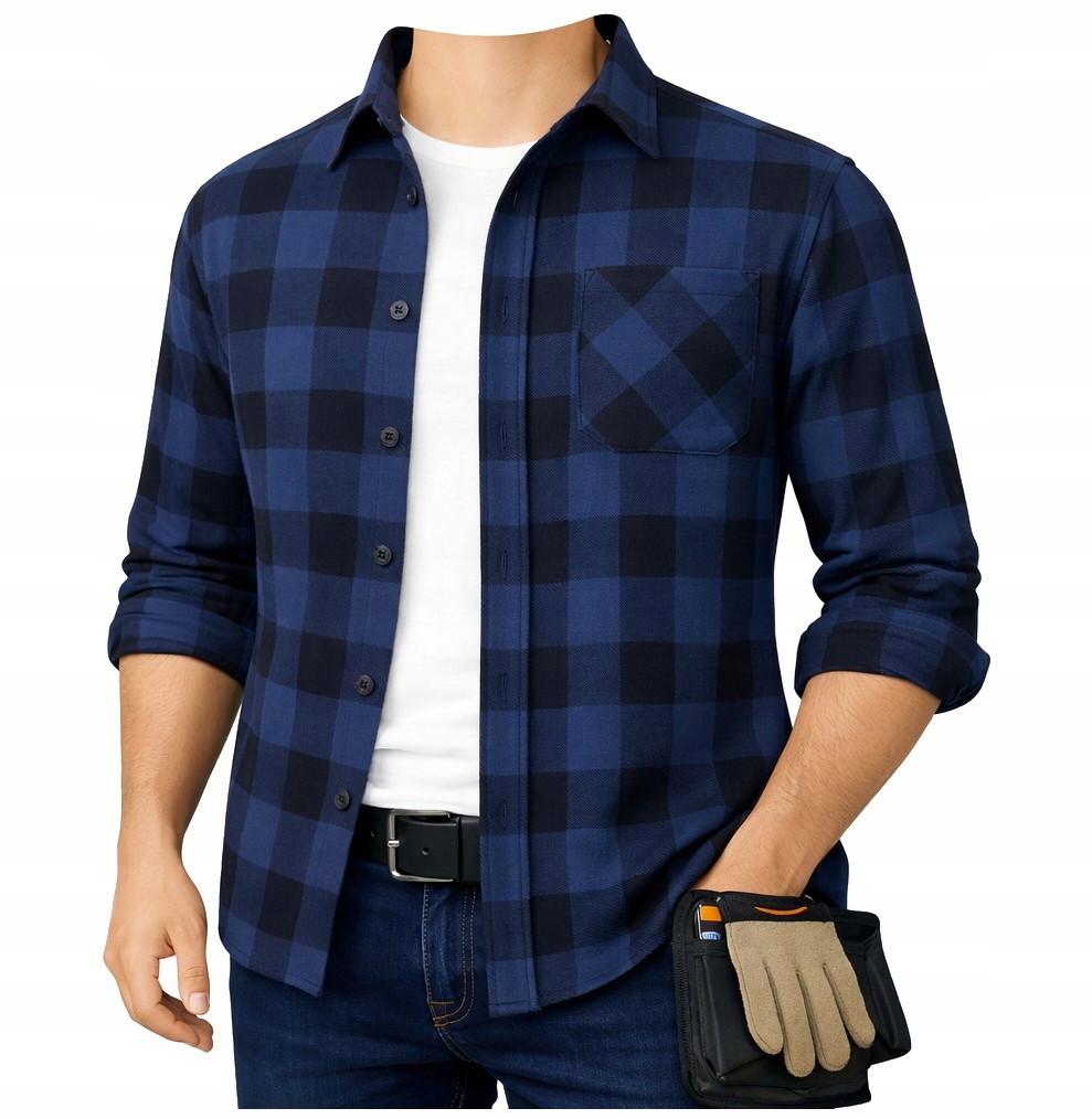 KOSZULA ROBOCZA FLANELOWA KOSZULA BAWEŁNIANA POLSKA PRODUKCJA GRANATOWA