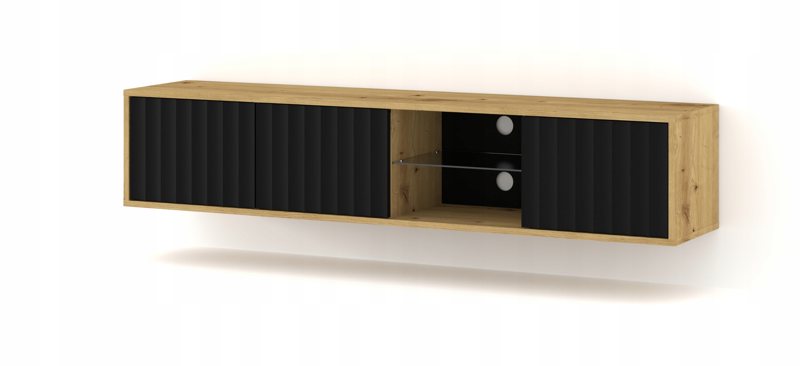 Rtv skříňka Vina 156 cm závěsná, frézovaná, dub artisan/černá matná