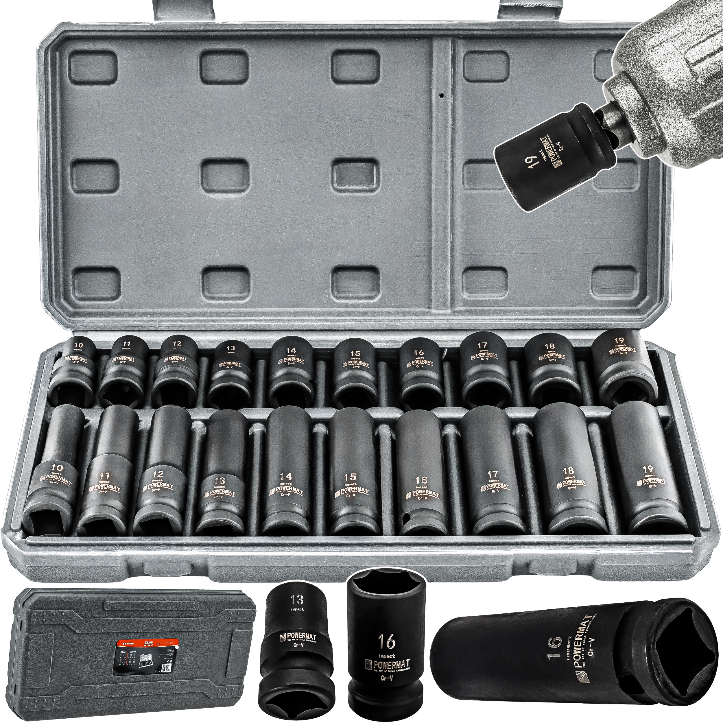 Nasadki Udarowe Hex 1/2 Cr-v 20SZT 38MM 78MM Do Klucza Udar Walizka Zestaw