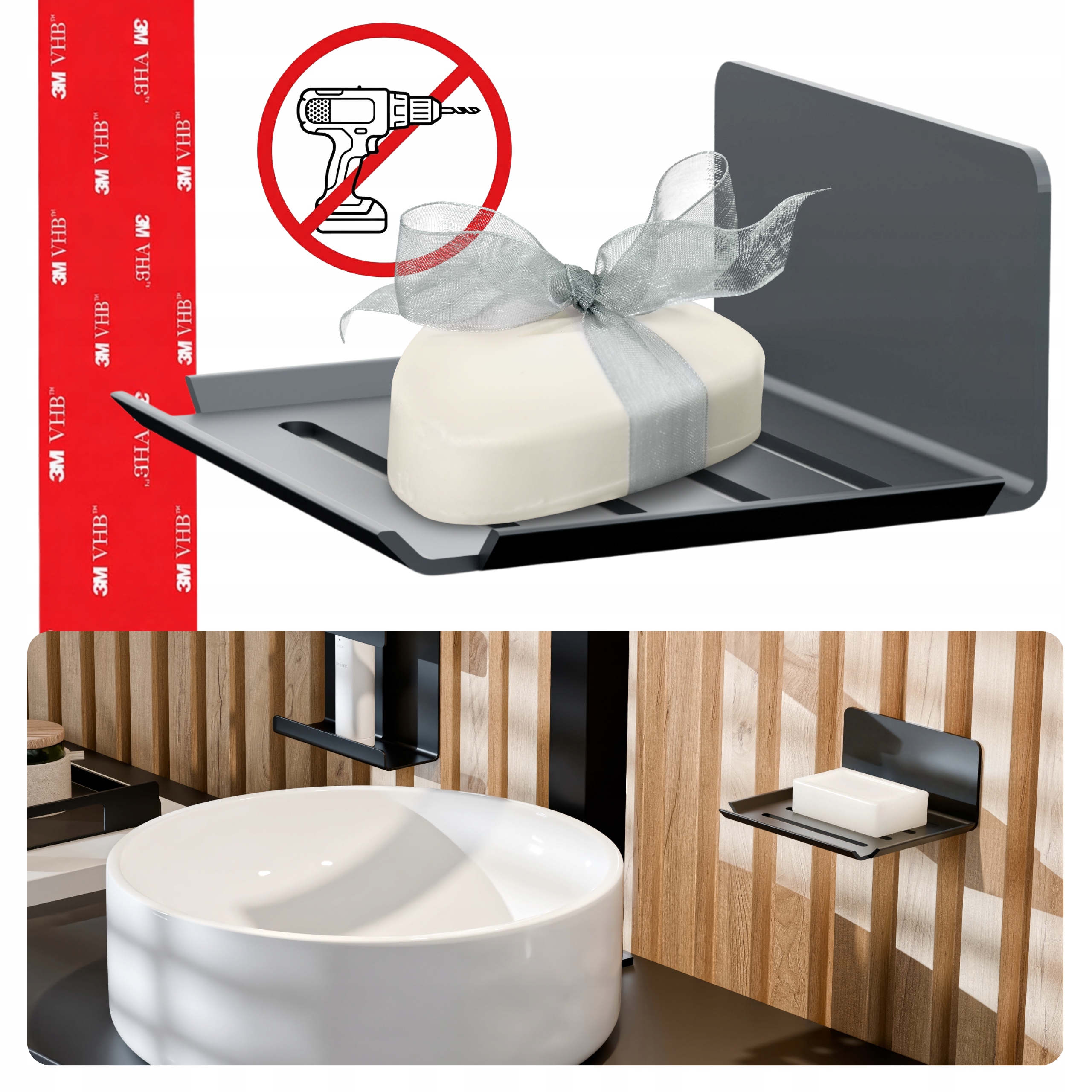 Mýdlenka Závěsná Nástěnná Bez Vrtání Neinvazivní Pearl Černá Kovová